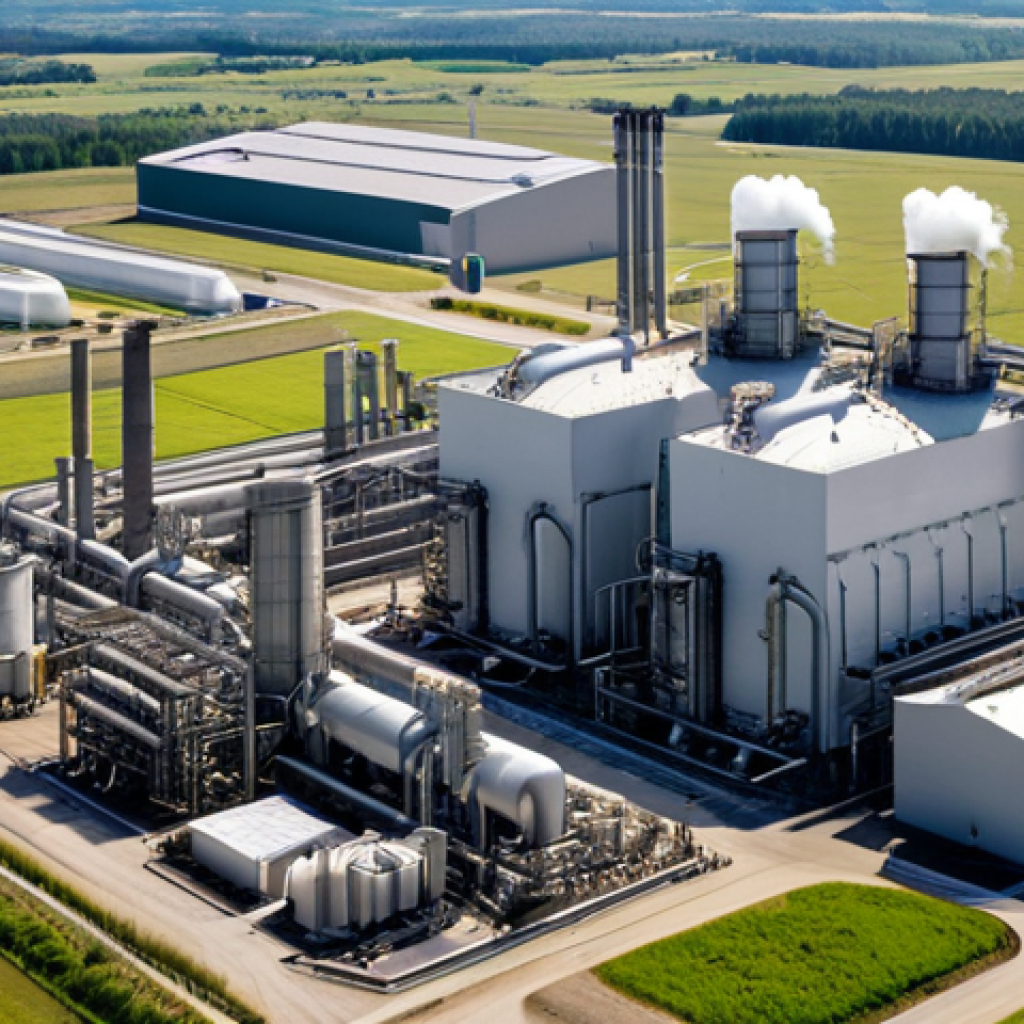 **Sustainable Chemical Processes**: Create an image depicting a modern chemical plant utilizing sustainable practices. Show elements like renewable energy sources, alternative raw materials, and advanced technologies that reduce carbon emissions, highlighting the harmony between industrial processes and the environment.