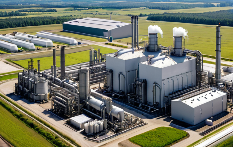 **Sustainable Chemical Processes**: Create an image depicting a modern chemical plant utilizing sustainable practices. Show elements like renewable energy sources, alternative raw materials, and advanced technologies that reduce carbon emissions, highlighting the harmony between industrial processes and the environment.