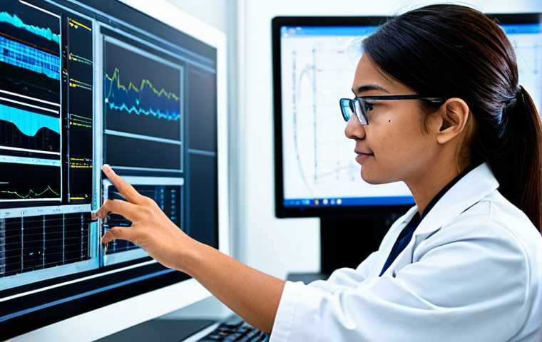 A professional chemical engineer, a person of diverse background, dressed in a modest lab coat over appropriate business casual attire, working diligently in a state-of-the-art chemical engineering research facility. They are engaged with a large monitor displaying complex machine learning algorithms and real-time process optimization data, with various advanced sensors and subtle lab equipment visible in the background. The pose is natural and focused. Perfect anatomy, correct proportions, well-formed hands, proper finger count, natural body proportions. Fully clothed, appropriate attire, modest clothing, safe for work, appropriate content, professional, high-resolution, clear details, studio lighting.