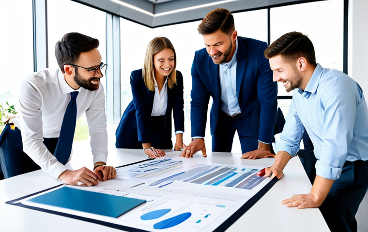 Interdepartmental Collaboration**

"A bright, modern office space filled with diverse professionals (engineers, marketers, finance) collaborating around a large table, reviewing blueprints and digital displays, fully clothed in business attire, safe for work, appropriate content, perfect anatomy, natural proportions, professional, family-friendly, well-formed hands, proper finger count, natural body proportions. Focus on teamwork and positive interaction."

**