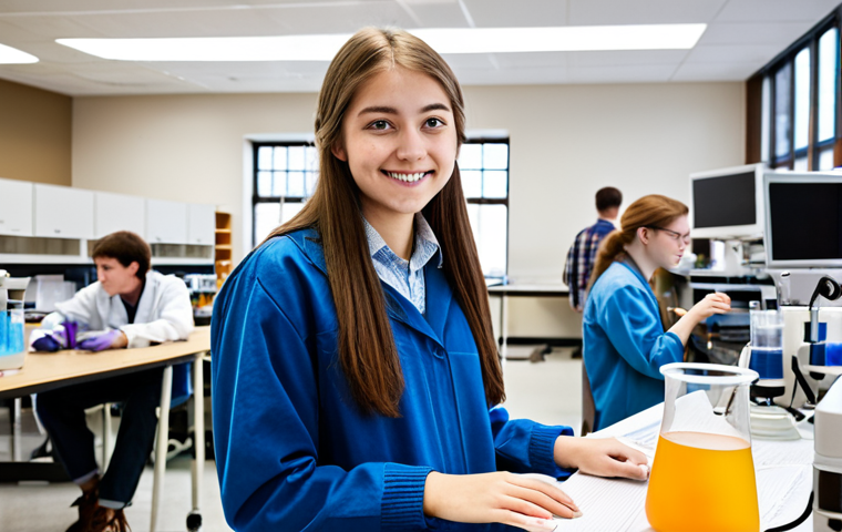 Research Opportunity**

A bright-eyed college freshman, fully clothed in casual academic attire, volunteering in a bustling university materials science lab, surrounded by equipment and senior researchers. Beakers, computers, and scientific posters are visible in the background. Focused and engaged expression. Safe for work, appropriate content, professional, perfect anatomy, correct proportions, well-formed hands, natural pose, fully clothed, modest clothing, family-friendly.

**