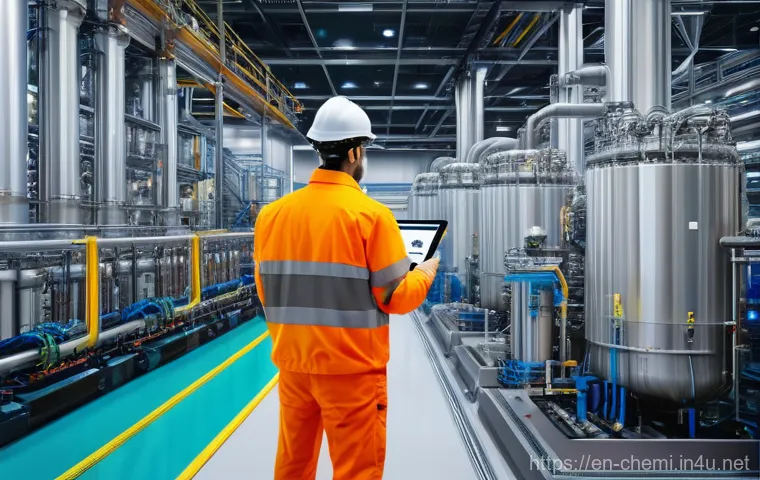 화학공학 업무 프로세스 개선 - **Prompt:** An innovative "Green Chemistry" laboratory or pilot plant. In the foreground, a research...