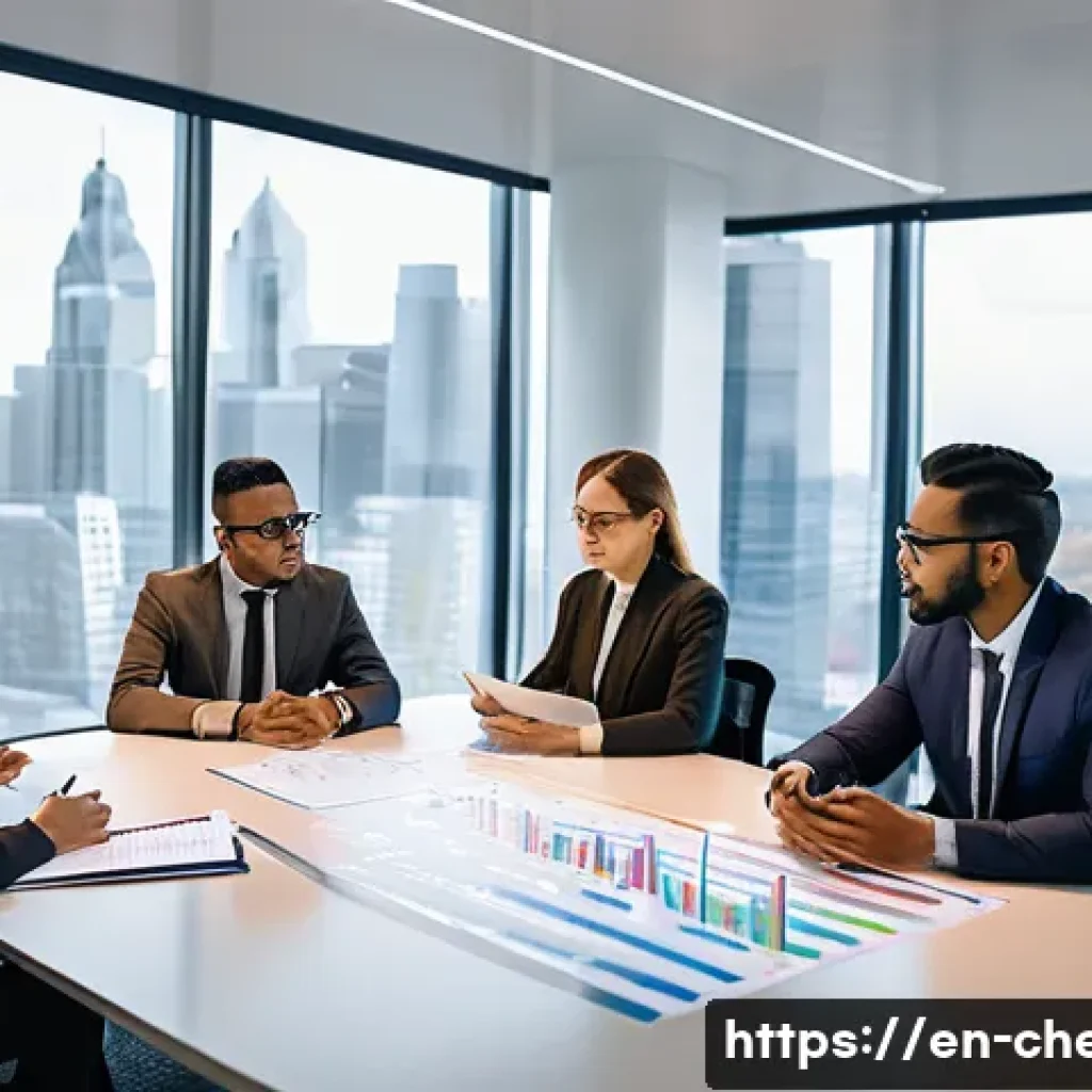 화학공학 직장 내 갈등 해결 - A professional chemical engineering team gathered around a large conference table in a modern office...
