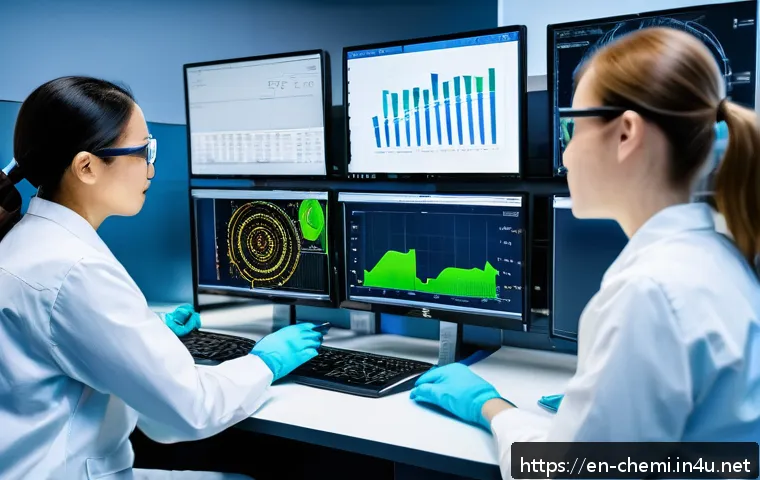 화학공학 진로에 대한 팁 - A modern chemical engineering laboratory featuring diverse digital tools such as large computer scre...